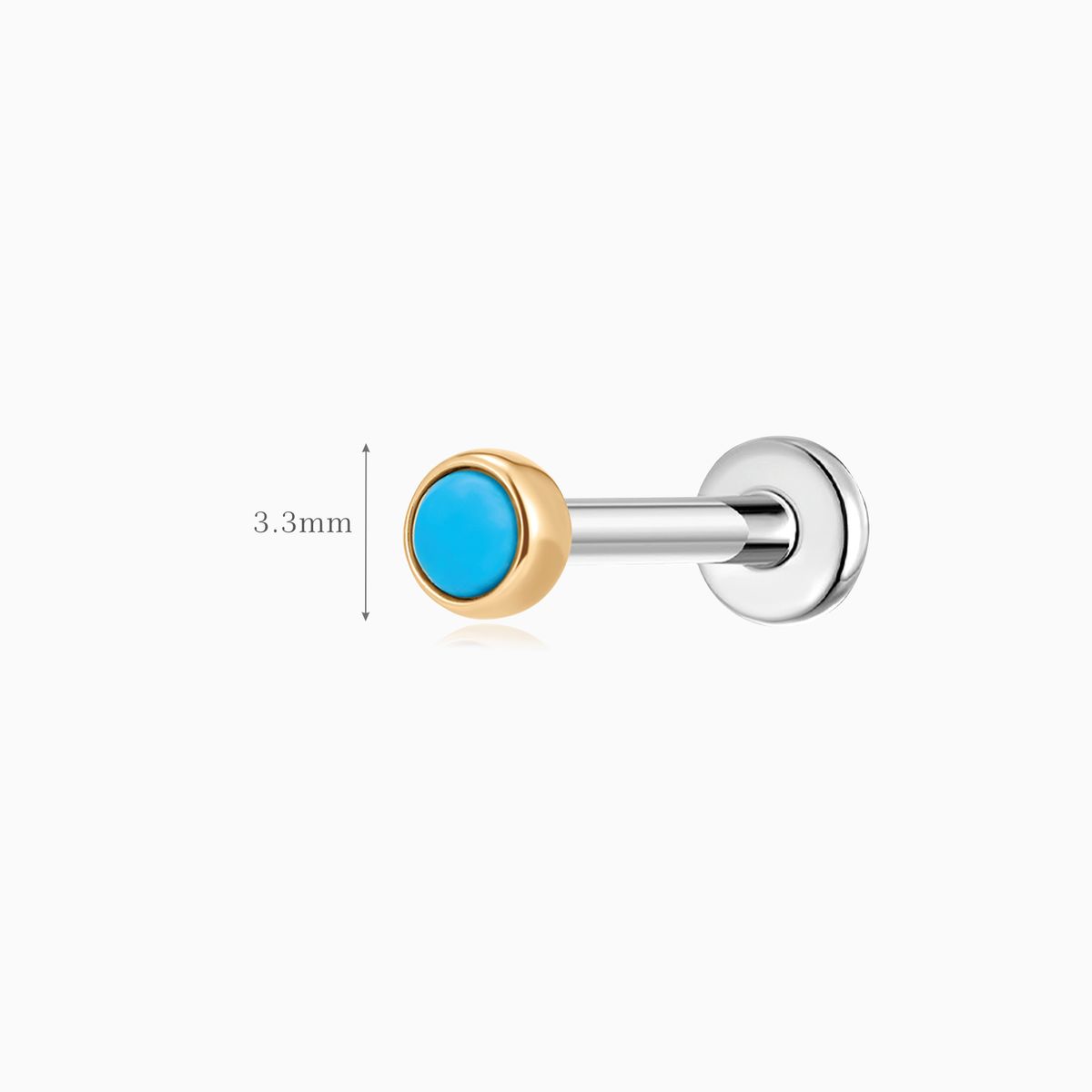 14K Solid Yellow Gold Turquoise Flat Back Stud & Titanium Post