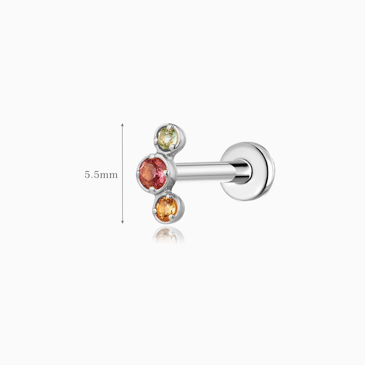 14K Solid White Gold Peridot Amethyst Citrine Cluster Labret & Titanium Post