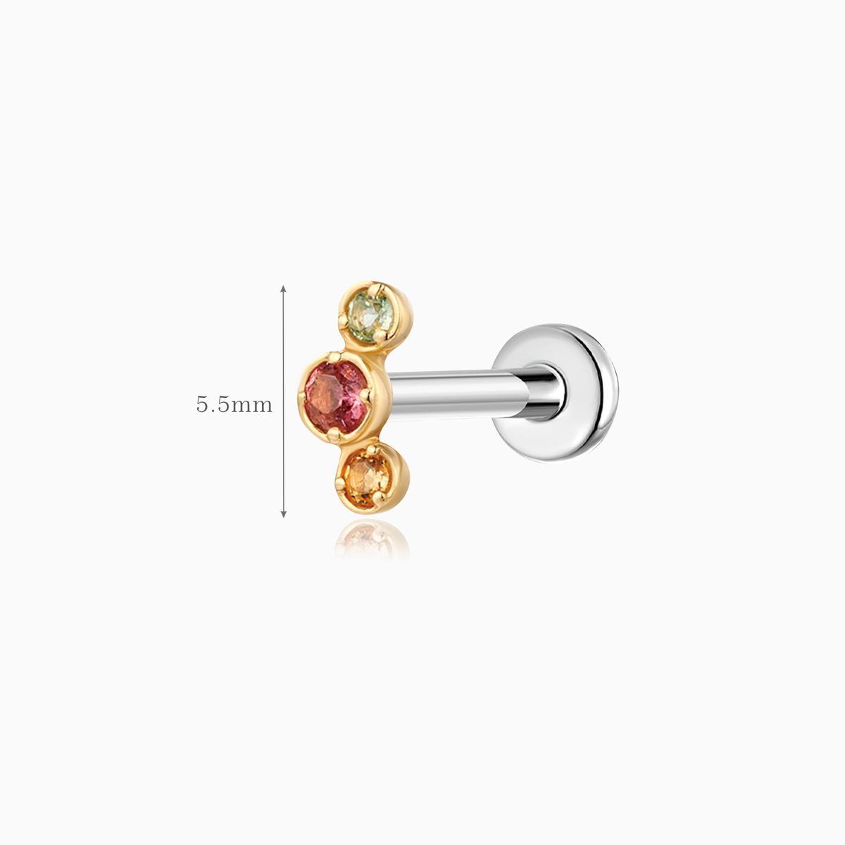 14K Solid Yellow Gold Peridot Amethyst Citrine Cluster Labret & Titanium Post