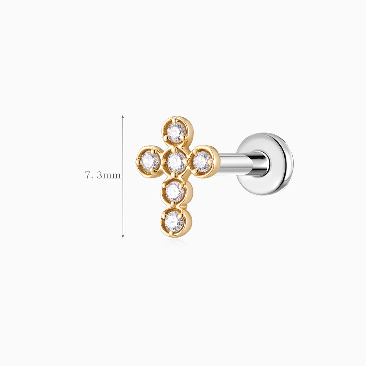 14K Solid Yellow Gold Cross Flat Back Cartilage & Titanium Post