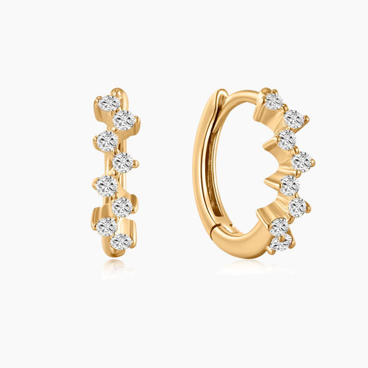 14K Solid Yellow Gold Graduated Round-Cut Huggie Hoop