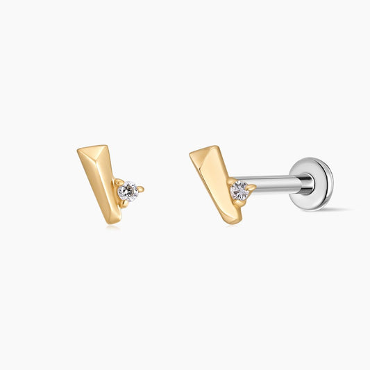 14K Solid Yellow Gold Geometric Bar Piercing Stud