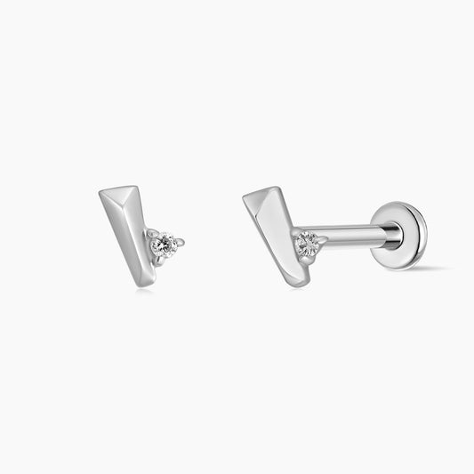 14K Solid White Gold Geometric Bar Piercing Stud