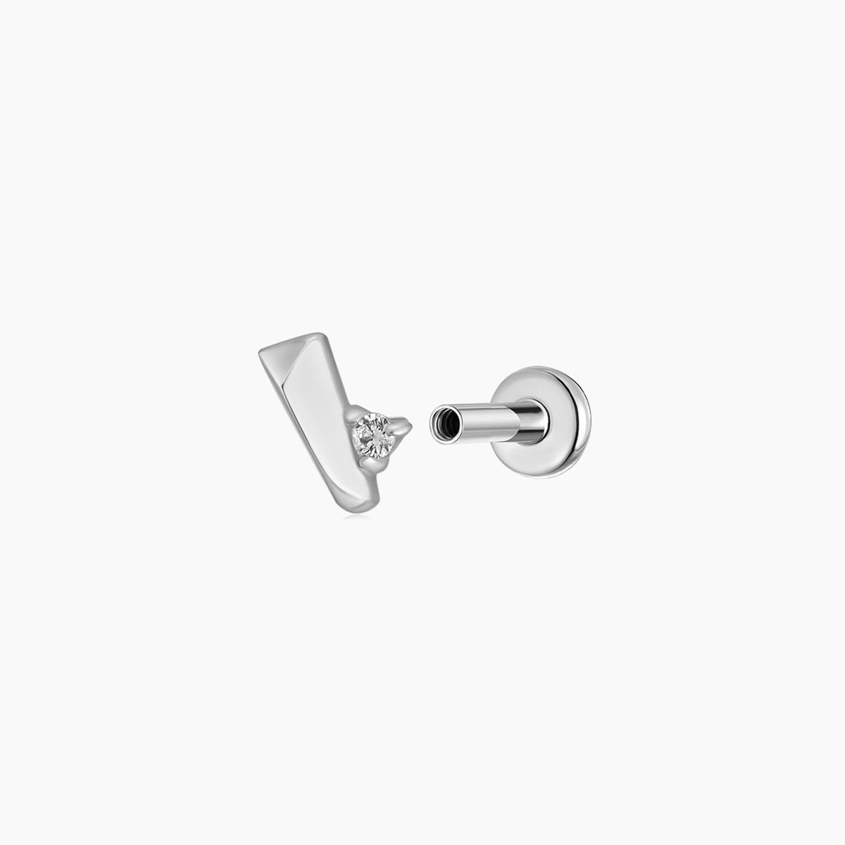 14K Solid White Gold Geometric Bar Piercing Stud