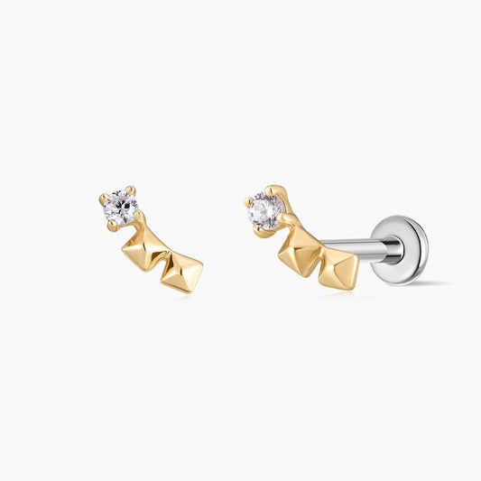 14K Solid Yellow Gold Geometric Curve Flat Back Piercing Stud