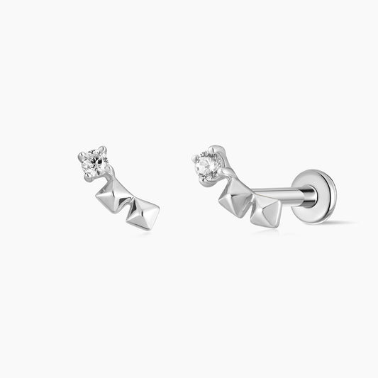 14K Solid White Gold Geometric Curve Flat Back Piercing Stud