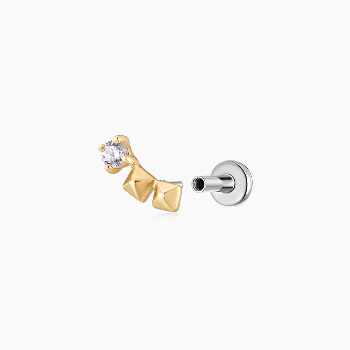 14K Solid Yellow Gold Geometric Curve Flat Back Piercing Stud