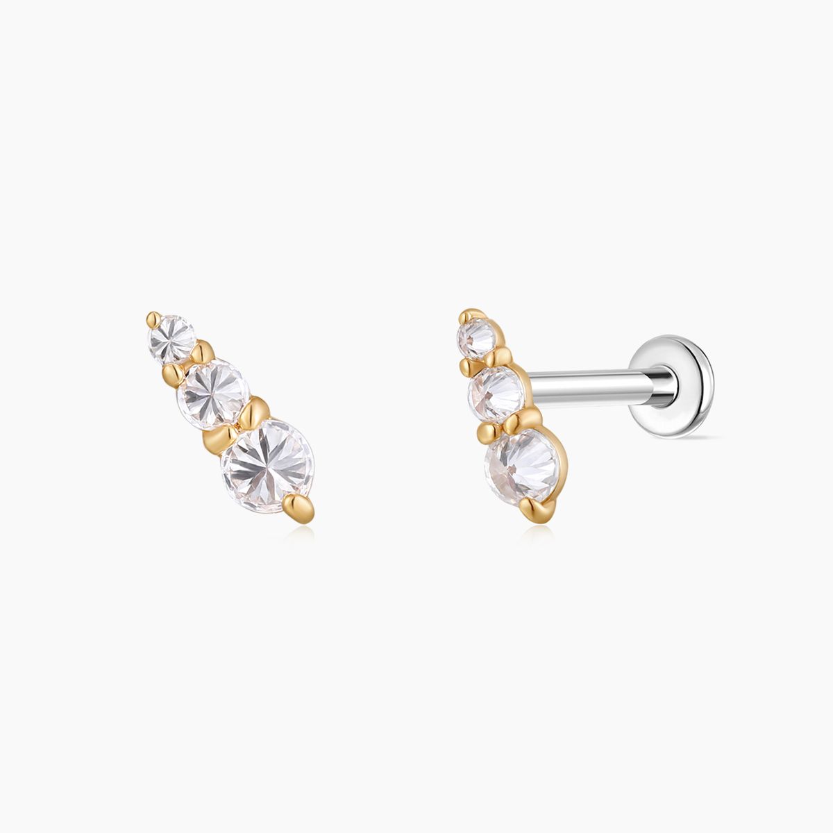 14K Solid Yellow Gold Graduated Round Flat-Back Piercing Stud