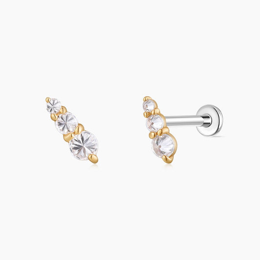14K Solid Yellow Gold Graduated Round Flat-Back Piercing Stud