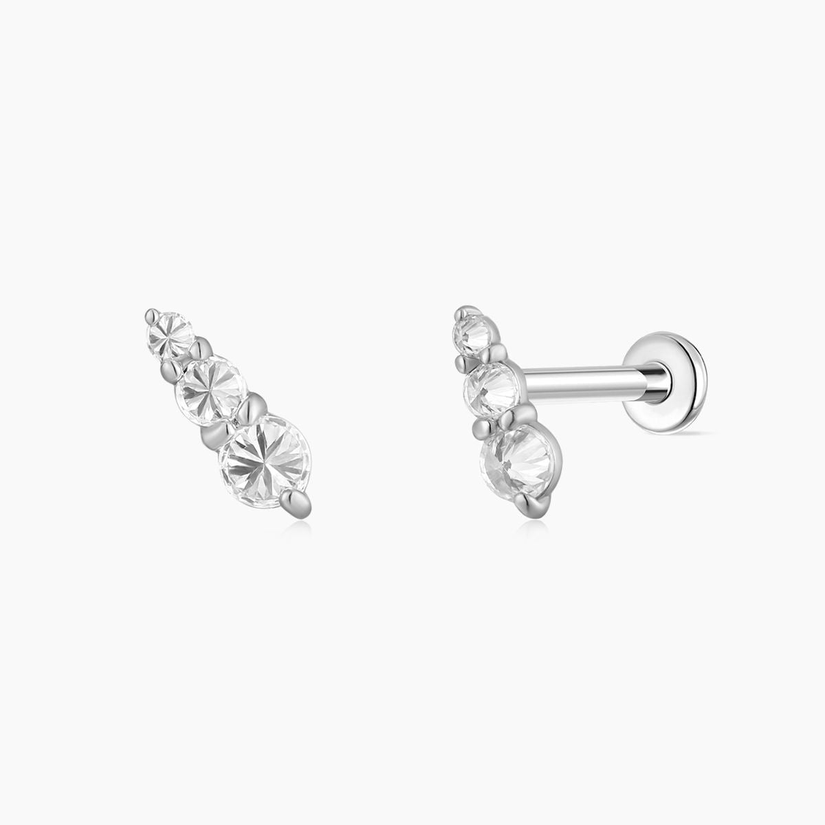 14K Solid White Gold Graduated Round Flat-Back Piercing Stud