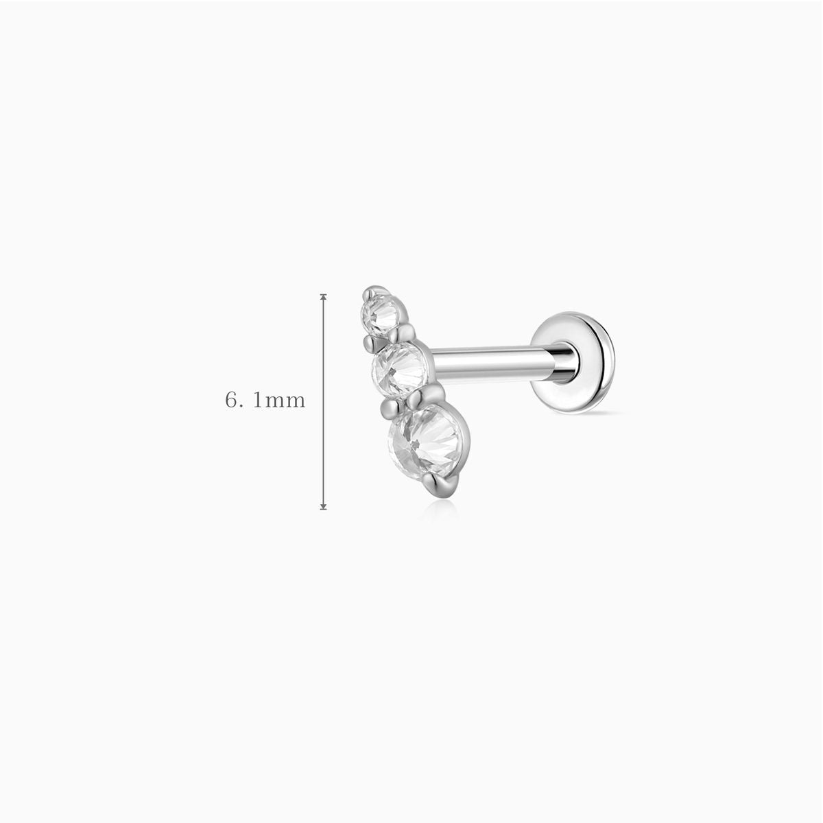 14K Solid White Gold Graduated Round Flat-Back Piercing Stud