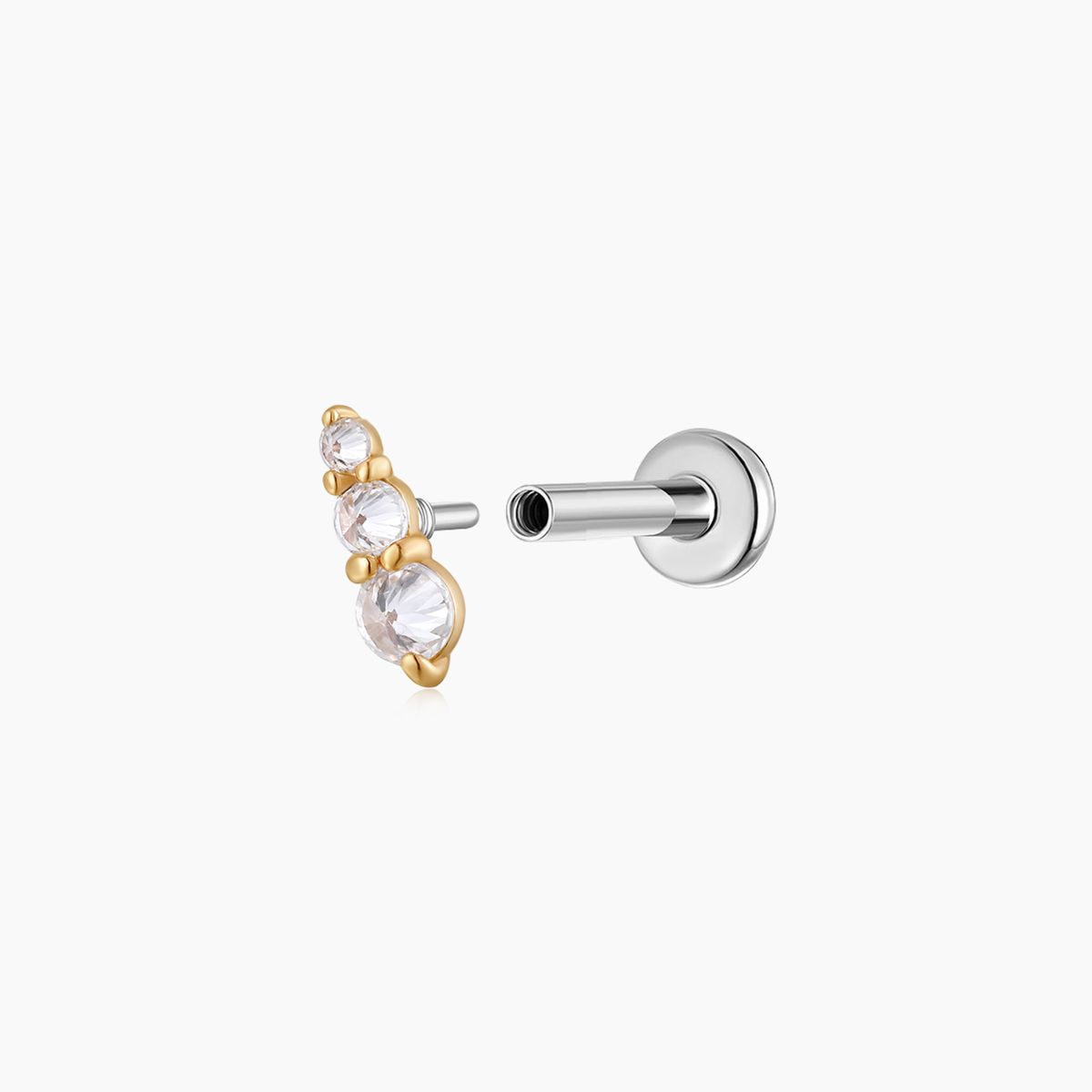 14K Solid Yellow Gold Graduated Round Flat-Back Piercing Stud