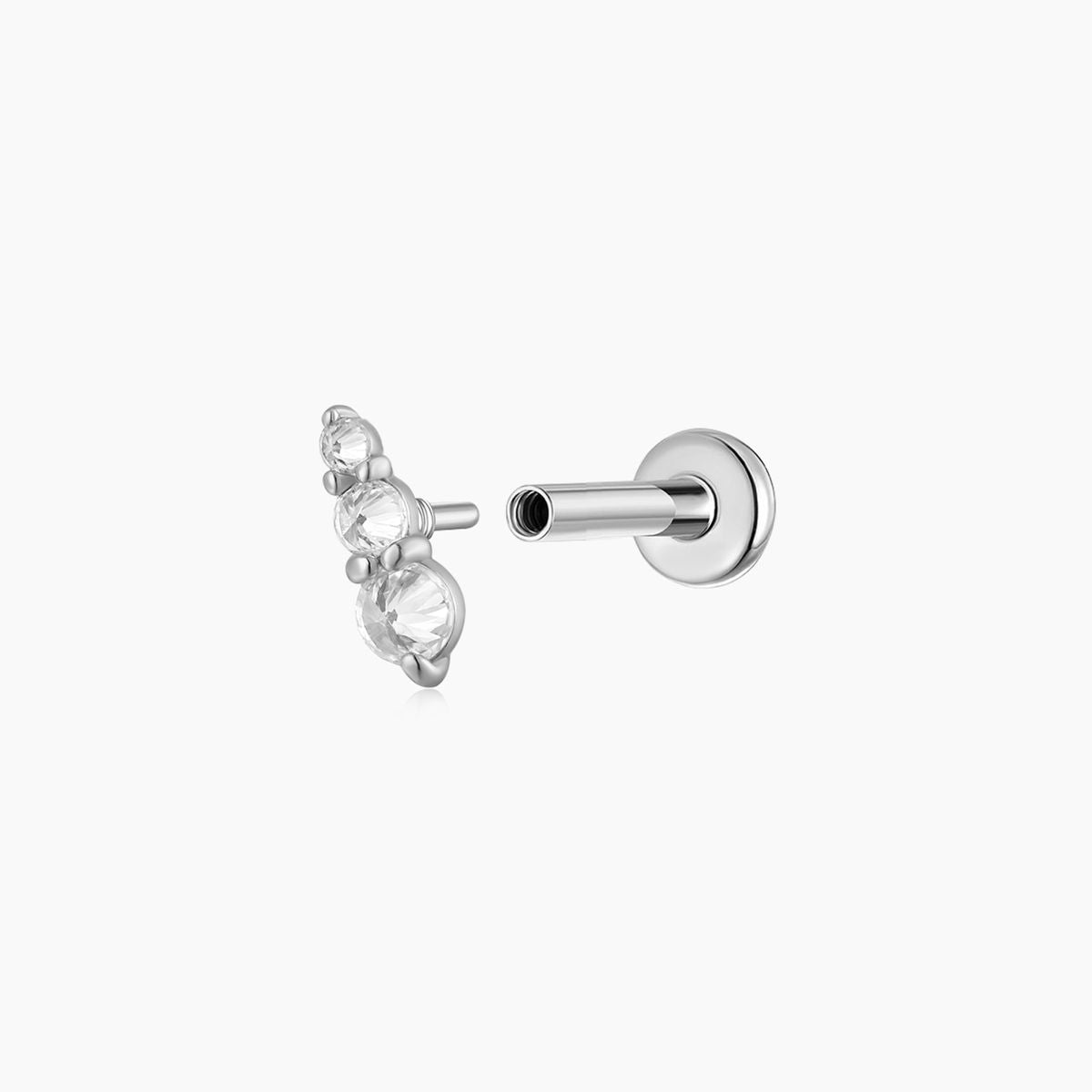 14K Solid White Gold Graduated Round Flat-Back Piercing Stud