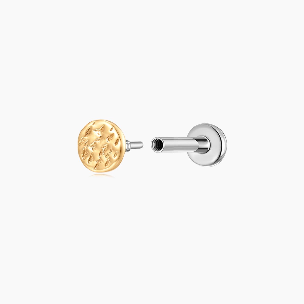 14K Solid Yellow Gold Hammered Minimal Textured Disc Stud