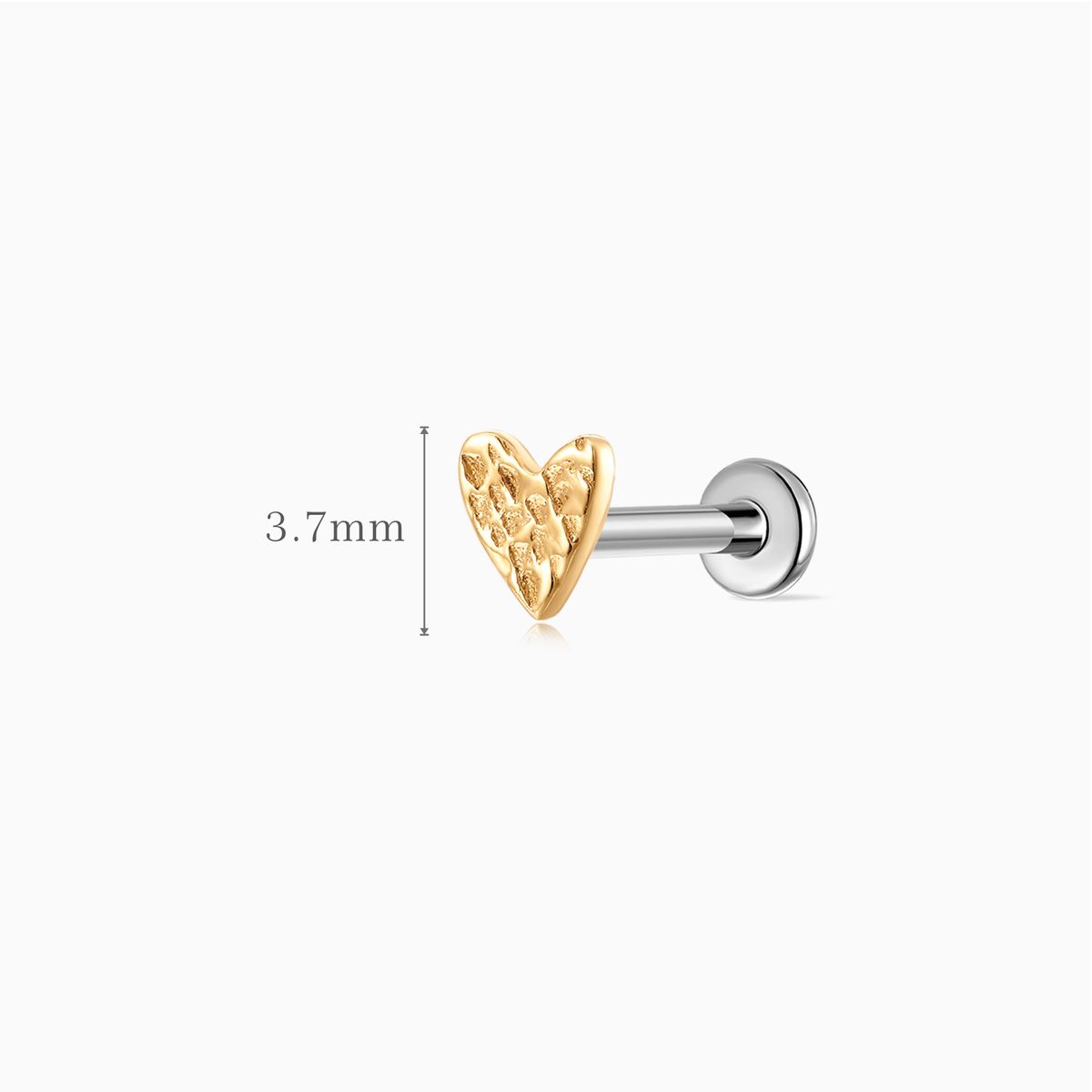 14K Solid Yellow Gold Hammered Minimalist Textured Heart Stud