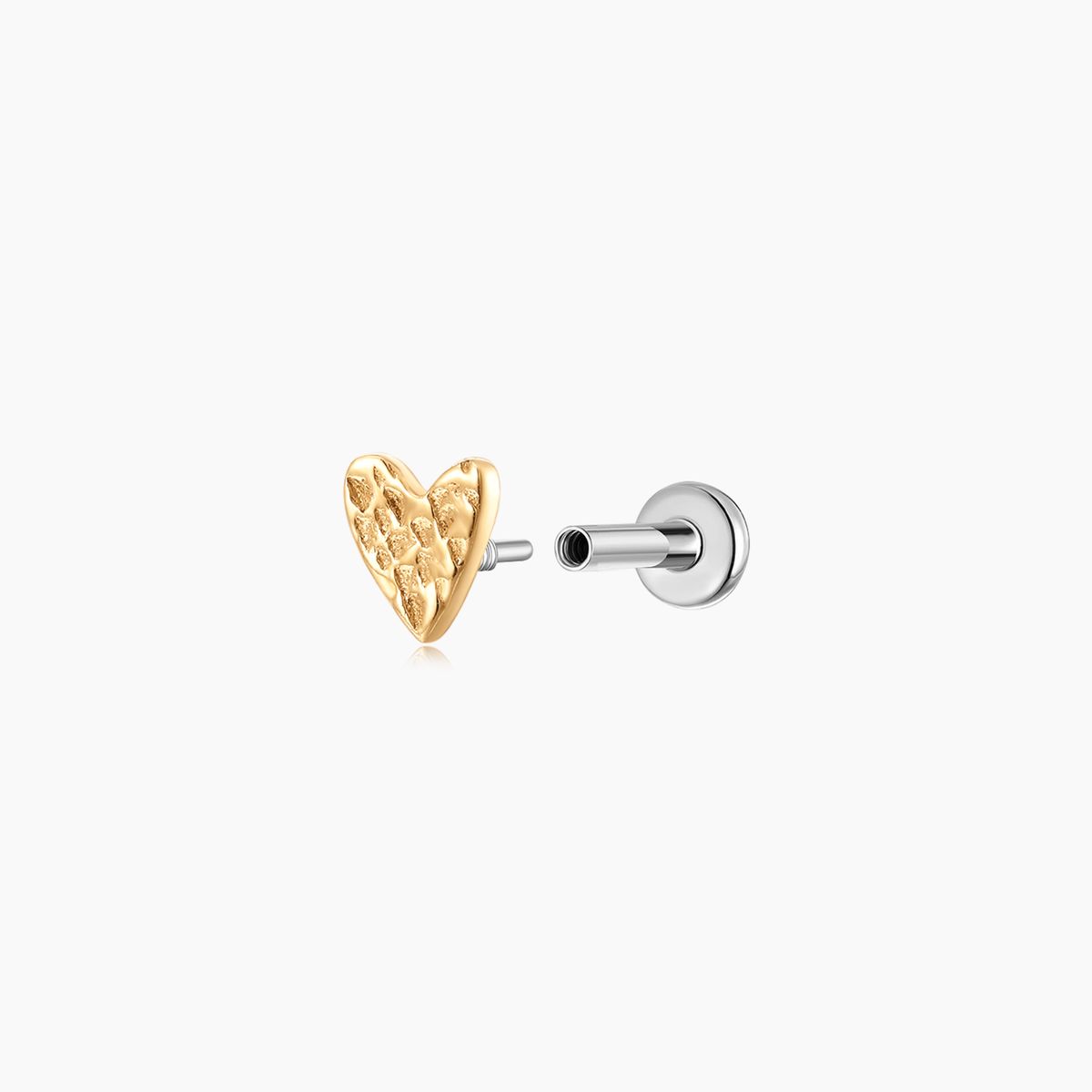 14K Solid Yellow Gold Hammered Minimalist Textured Heart Stud