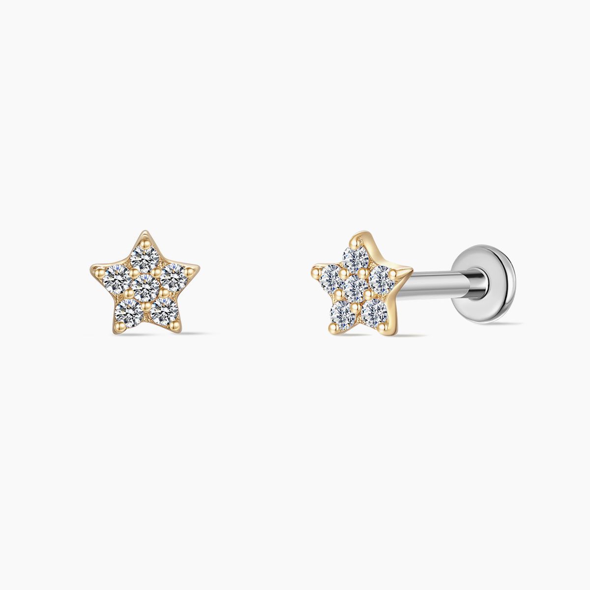 14K Solid Yellow Gold Star Flat Back Piercing Stud