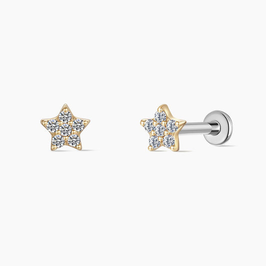 14K Solid Yellow Gold Star Flat Back Piercing Stud