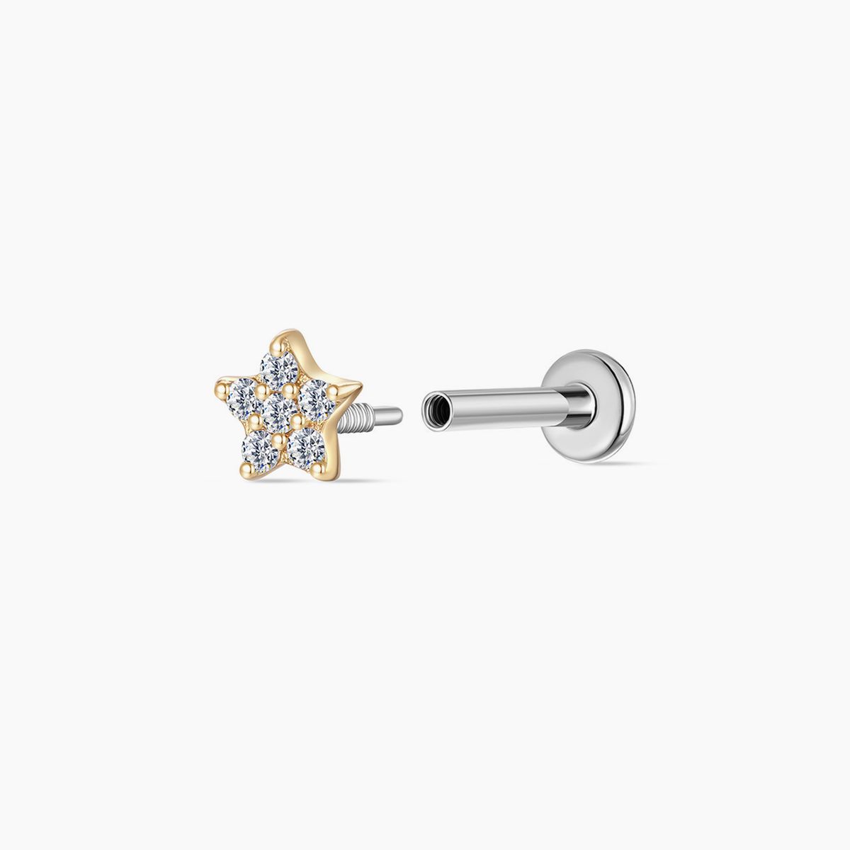 14K Solid Yellow Gold Star Flat Back Piercing Stud