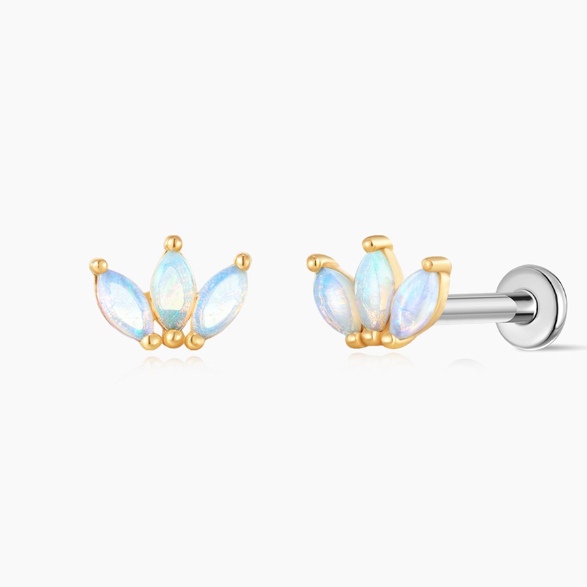 14K Solid Yellow Gold Marquise Opal Cluster Stud