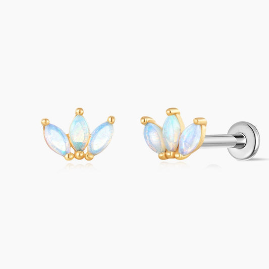 14K Solid Yellow Gold Marquise Opal Cluster Stud