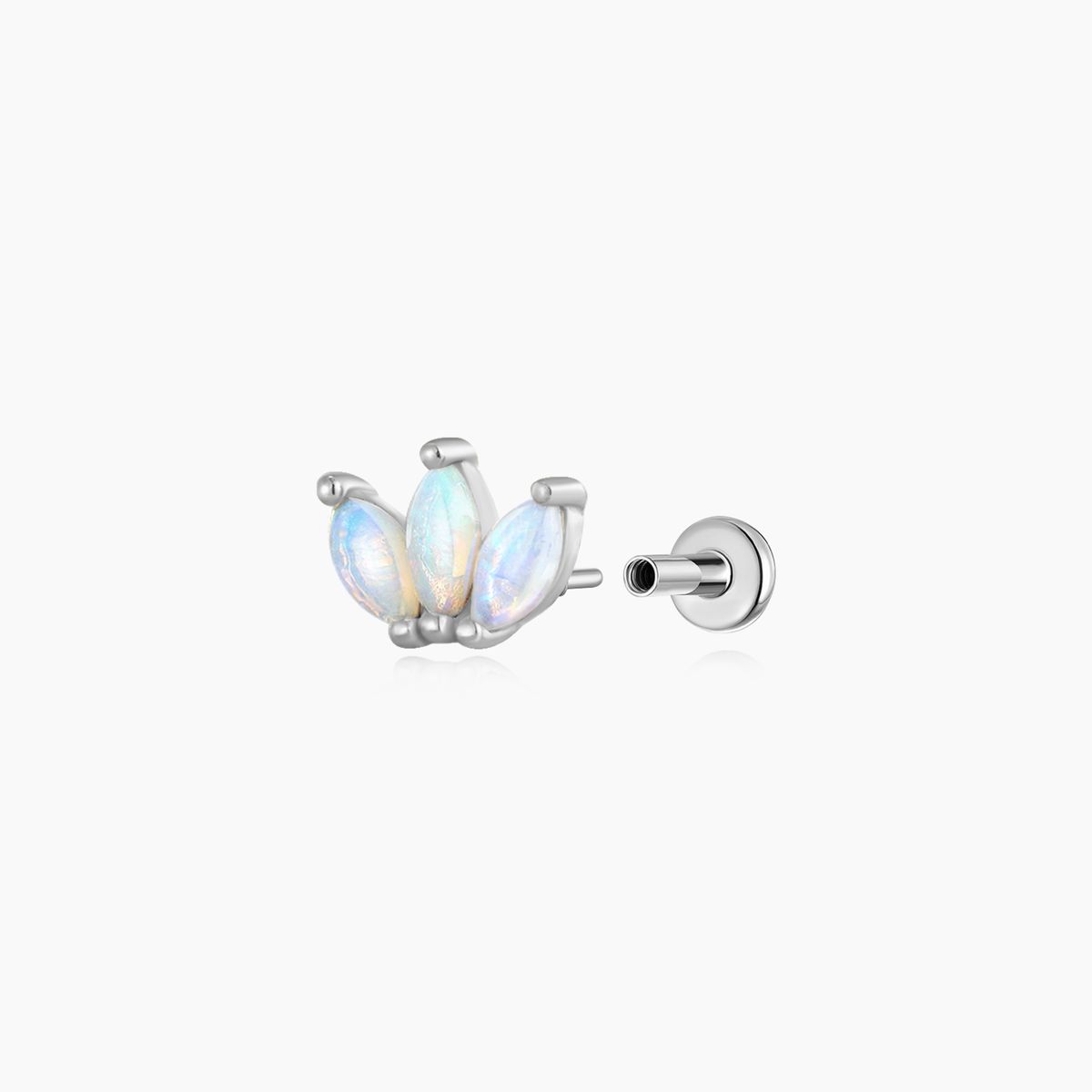 14K Solid White Gold Marquise Opal Cluster Stud