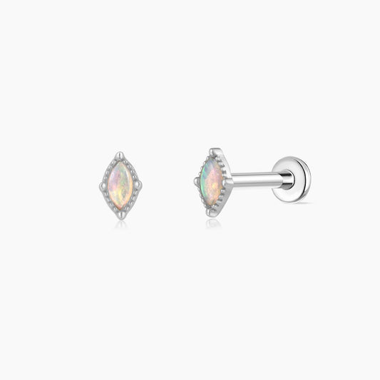 14K Solid White Gold Marquise Opal Flat Back Piercing Stud