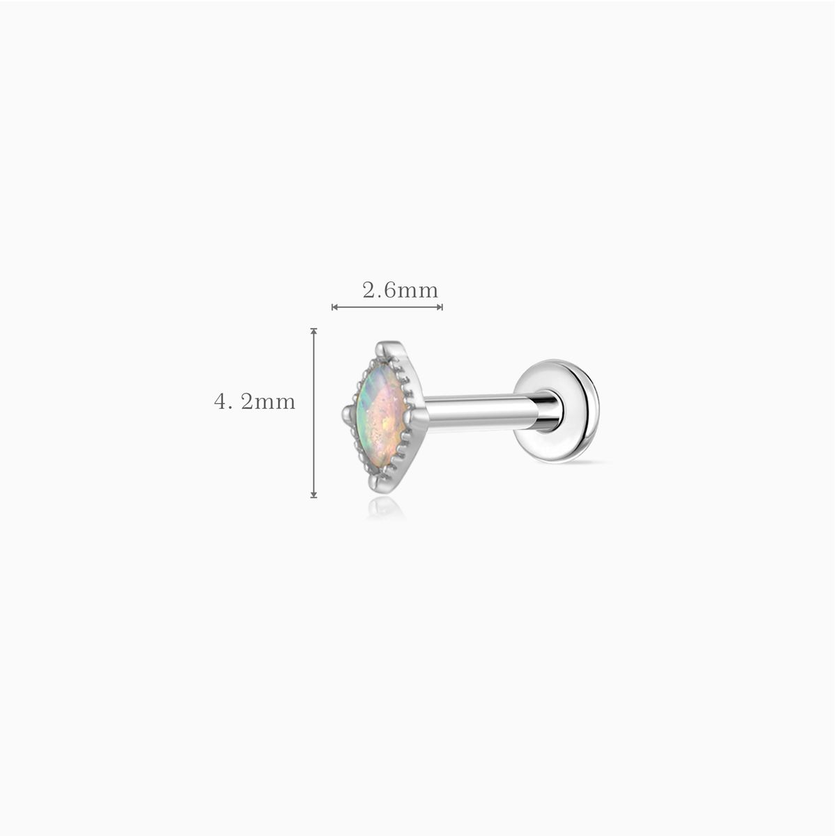 14K Solid White Gold Marquise Opal Flat Back Piercing Stud