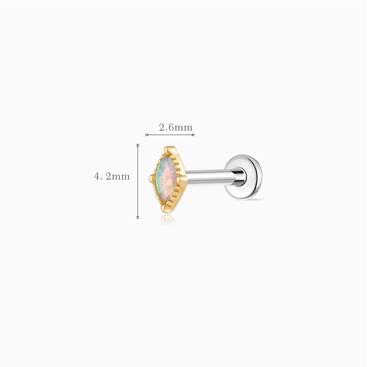 14K Solid Yellow Gold Marquise Opal Flat Back Piercing Stud