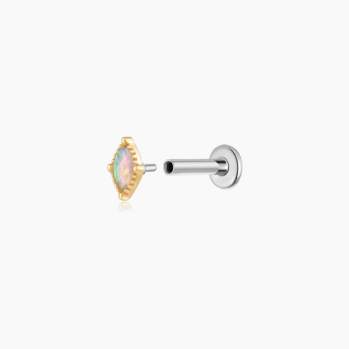 14K Solid Yellow Gold Marquise Opal Flat Back Piercing Stud