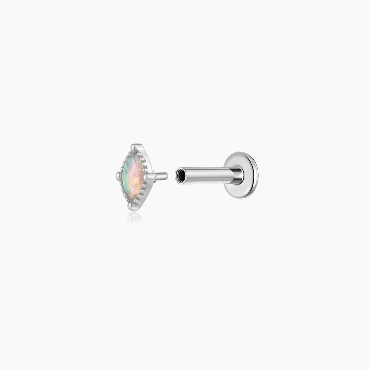 14K Solid White Gold Marquise Opal Flat Back Piercing Stud