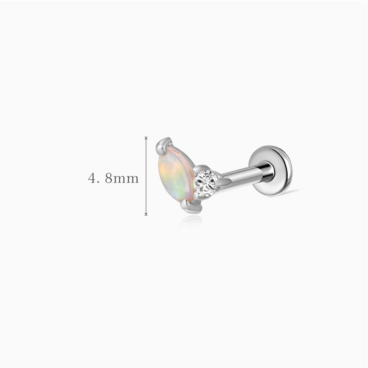 14K Solid White Gold Marquise Opal & CZ/Moissanite Piercing Stud