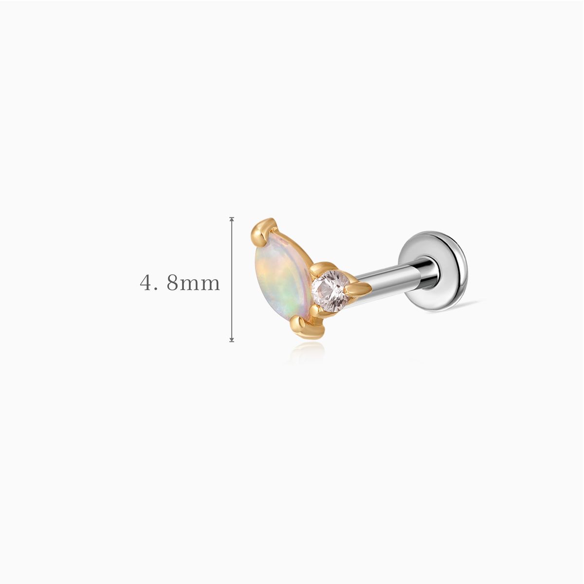 14K Solid Yellow Gold Marquise Opal & CZ/Moissanite Piercing Stud