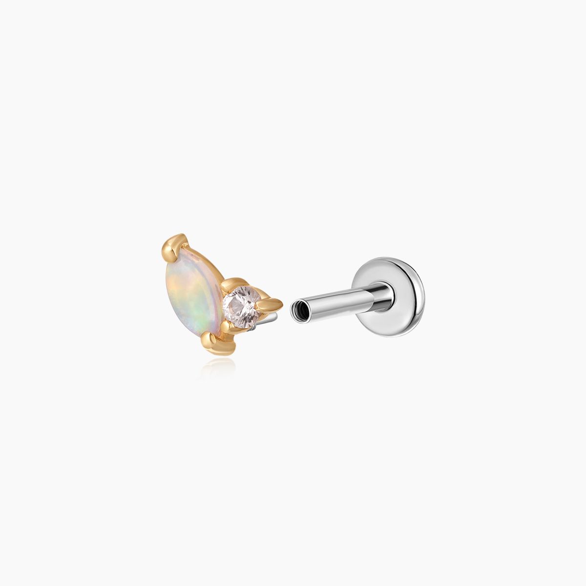 14K Solid Yellow Gold Marquise Opal & CZ/Moissanite Piercing Stud