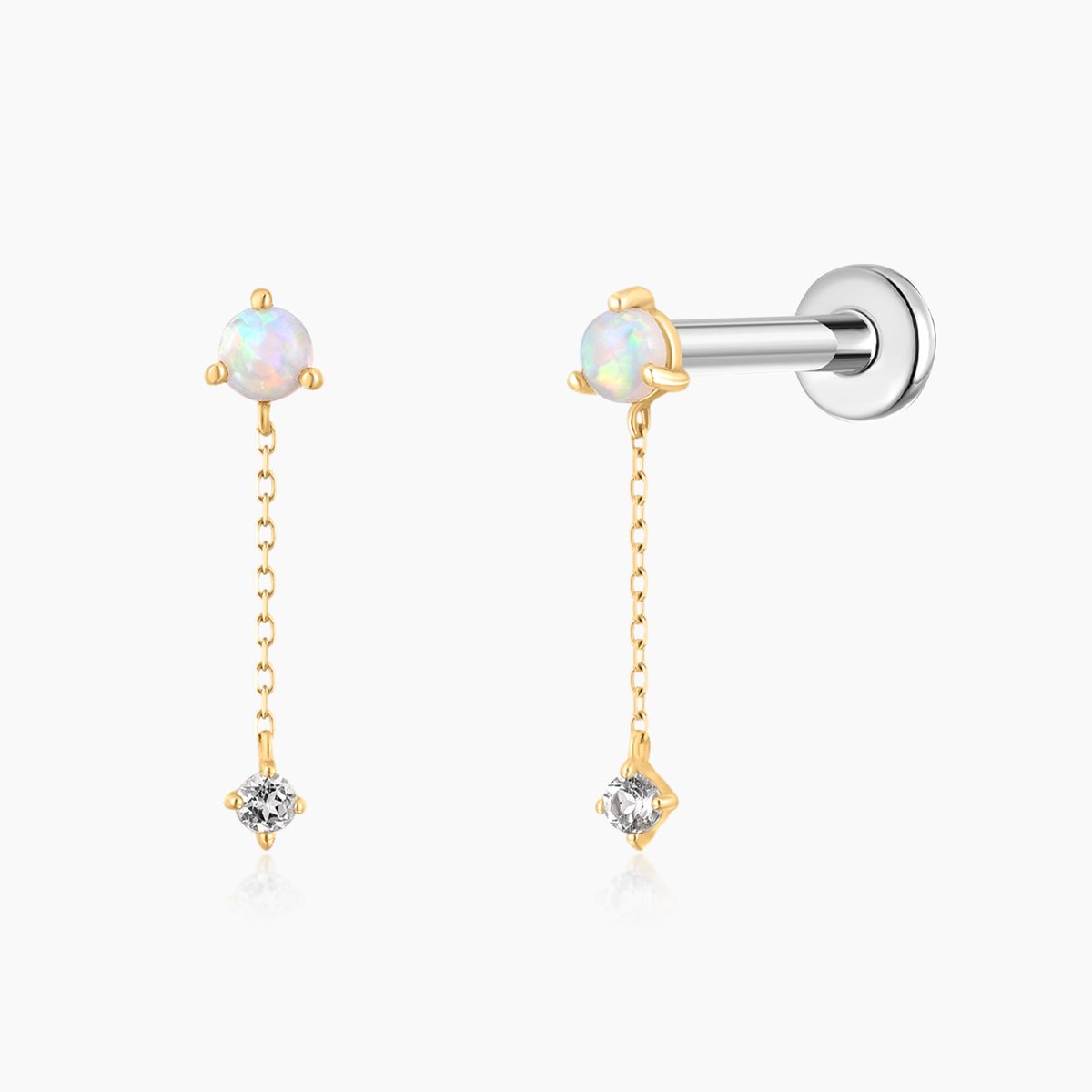 14K Solid Yellow Gold Opal Chain Dangle