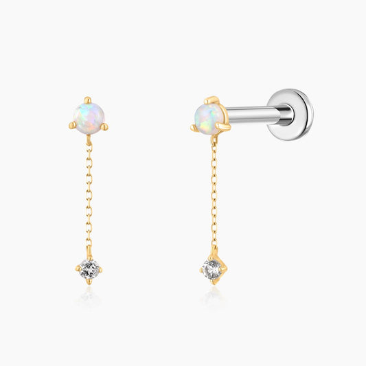 14K Solid Yellow Gold Opal Chain Dangle