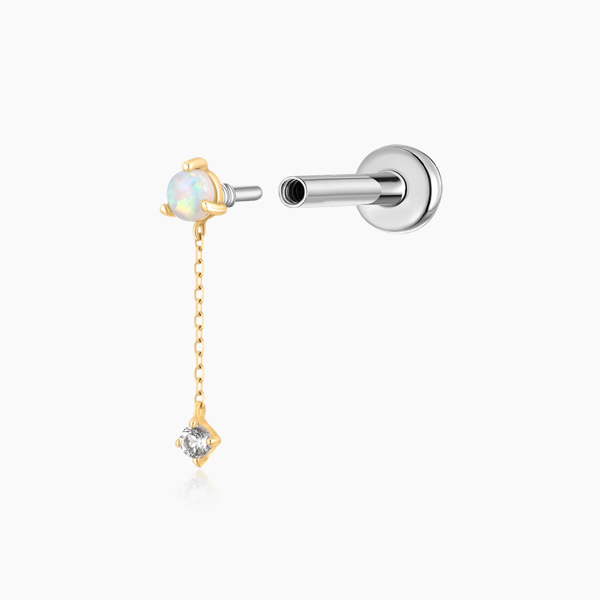 14K Solid Yellow Gold Opal Chain Dangle