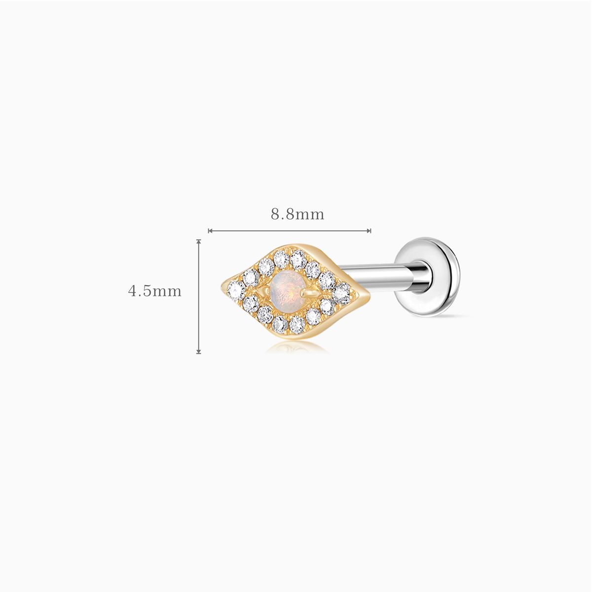 14K Solid Yellow Gold Opal Marquise Flat Back Piercing Stud