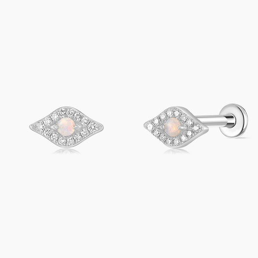14K Solid White Gold Opal Marquise Flat Back Piercing Stud