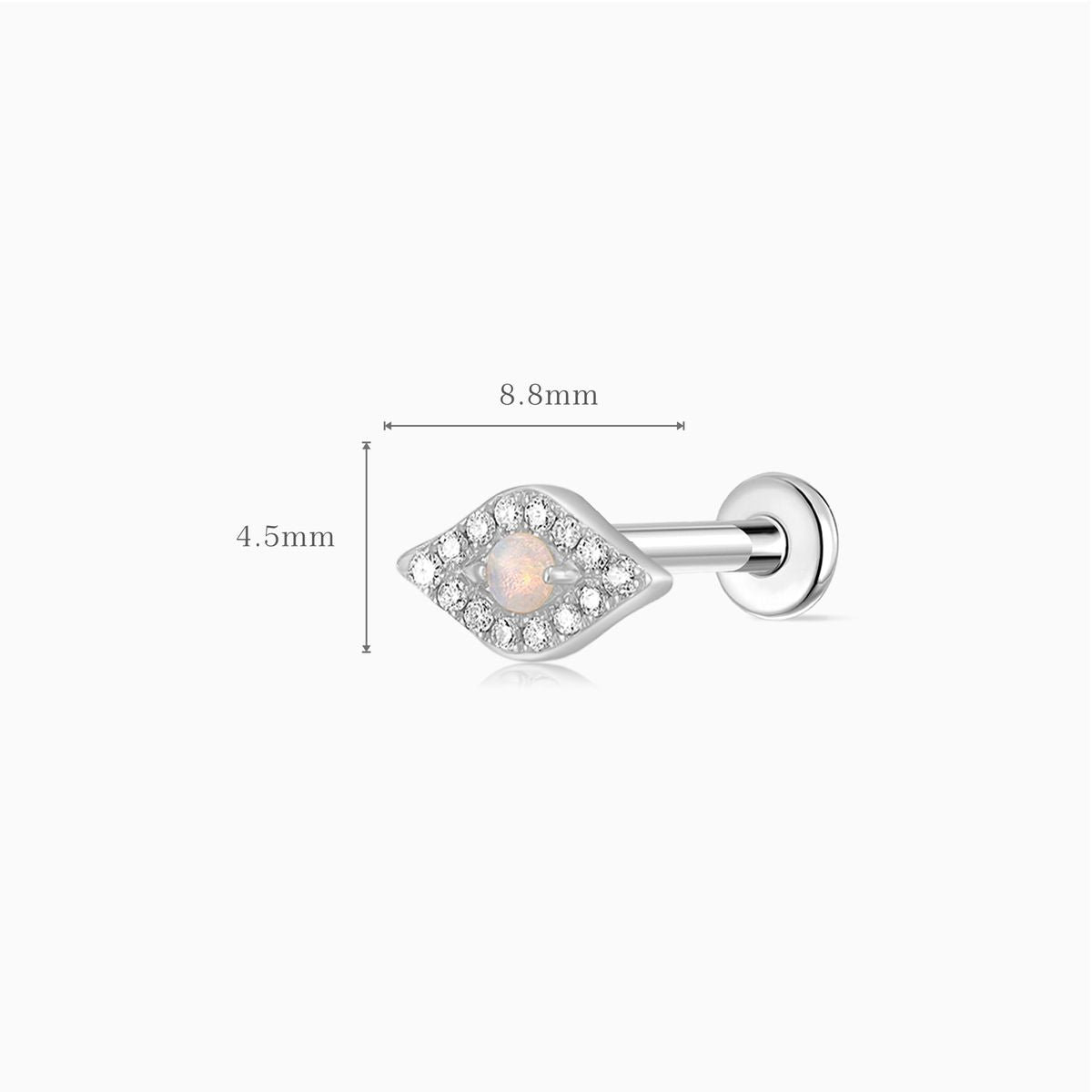 14K Solid White Gold Opal Marquise Flat Back Piercing Stud