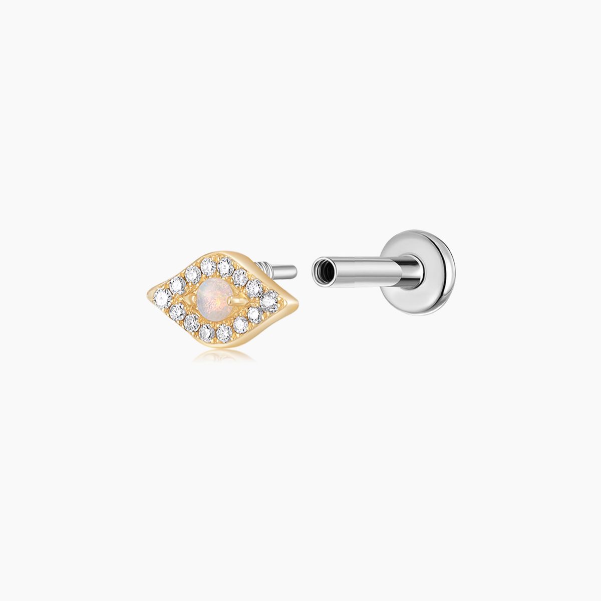 14K Solid Yellow Gold Opal Marquise Flat Back Piercing Stud
