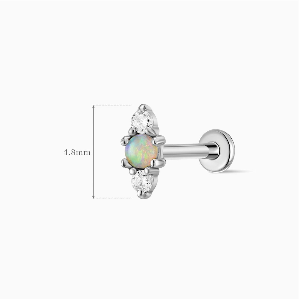 14K Solid White Gold Opal Vertical Flat Back Stud