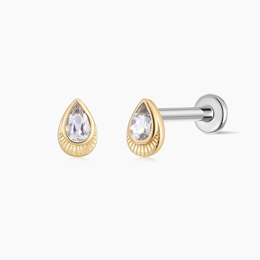 14K Yellow Gold Pear-Cut Teardrop Piercing Flat Back Stud