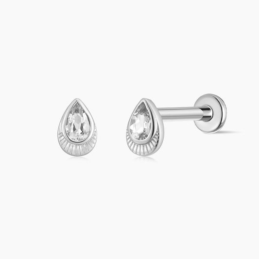 14K White Gold Pear-Cut Teardrop Piercing Flat Back Stud