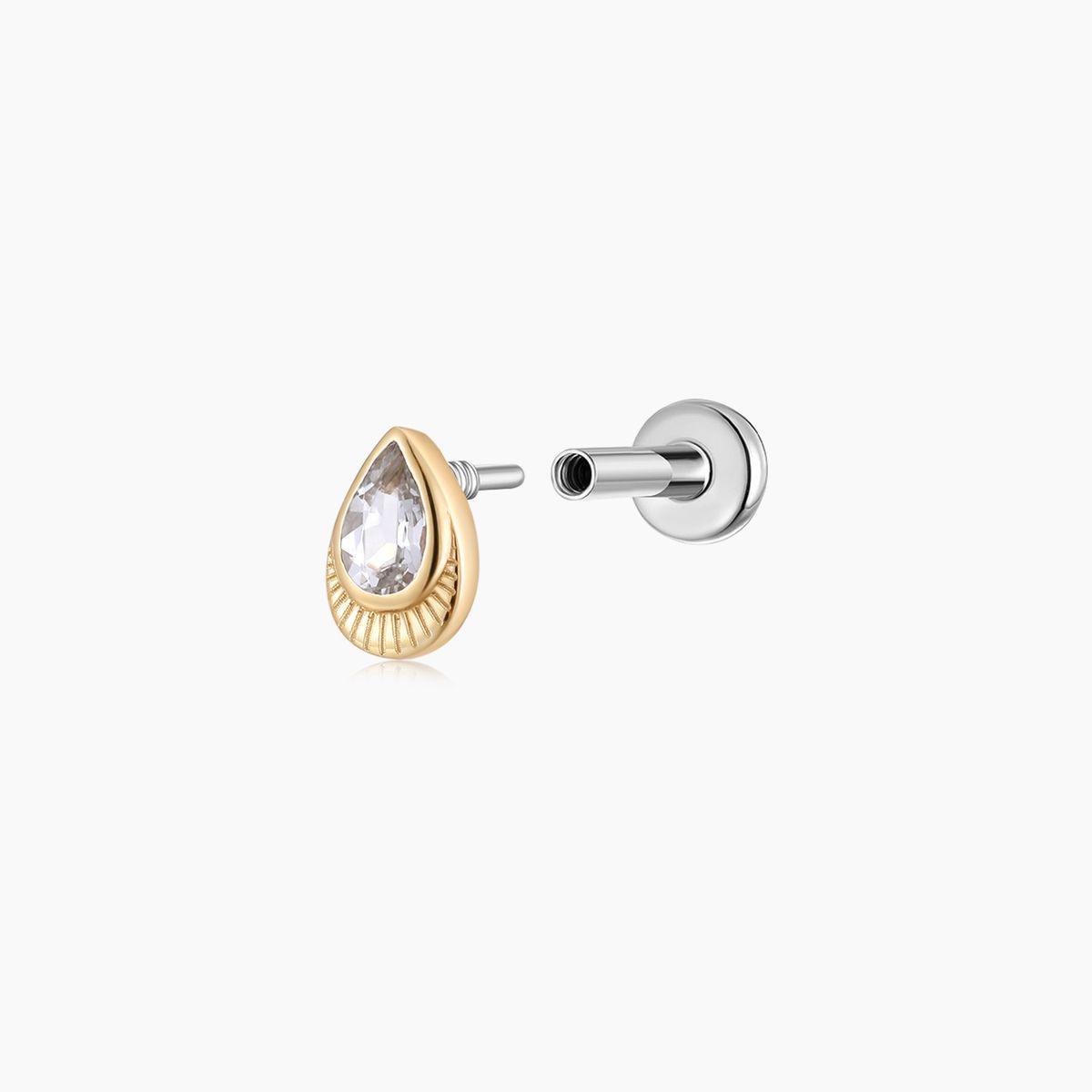 14K Yellow Gold Pear-Cut Teardrop Piercing Flat Back Stud