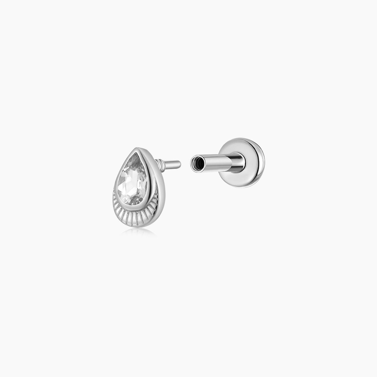 14K White Gold Pear-Cut Teardrop Piercing Flat Back Stud