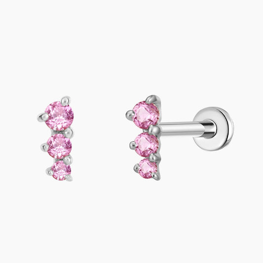 14K Solid White Gold Pink Round Ruby Vertical Bar Flat Back