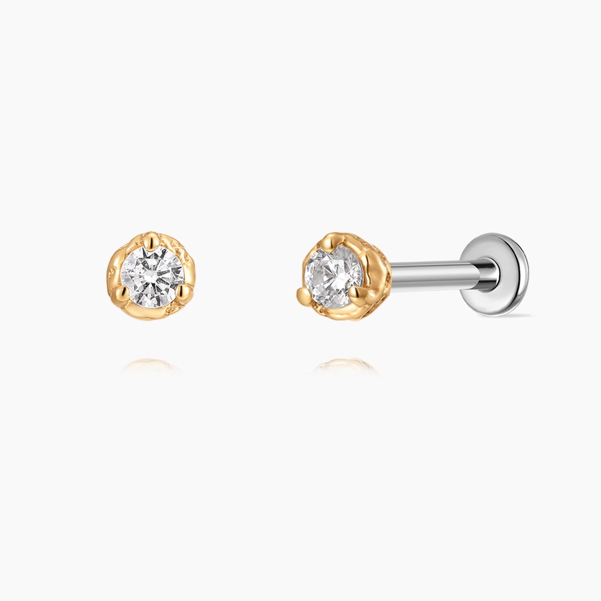 14K Solid Yellow Gold Round-Cut Minimal Flat Back Stud
