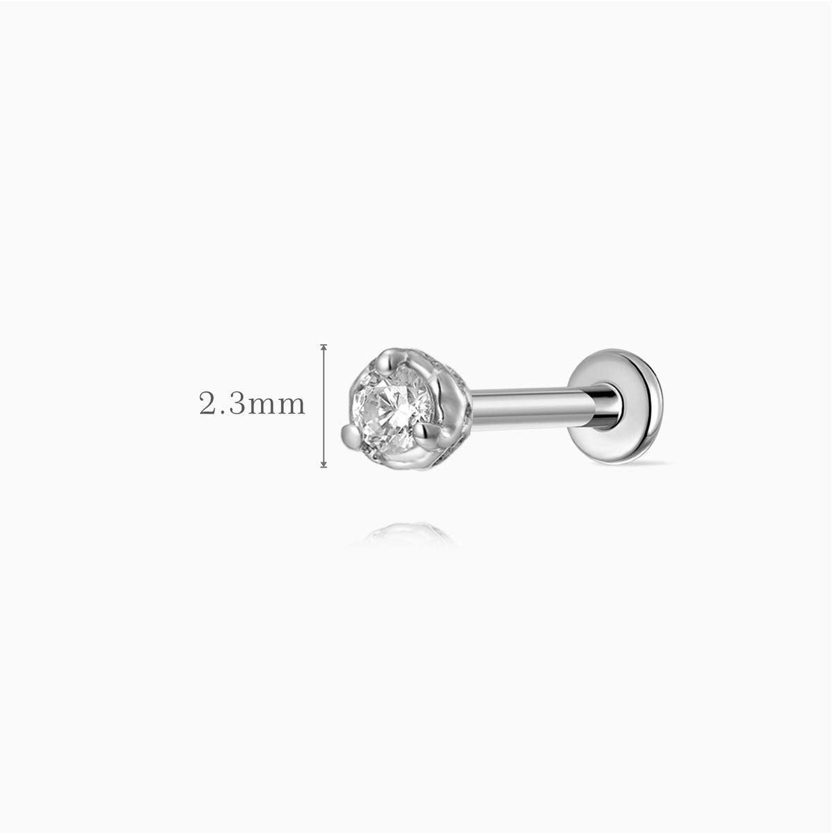 14K Solid White Gold Round-Cut Minimal Flat Back Stud
