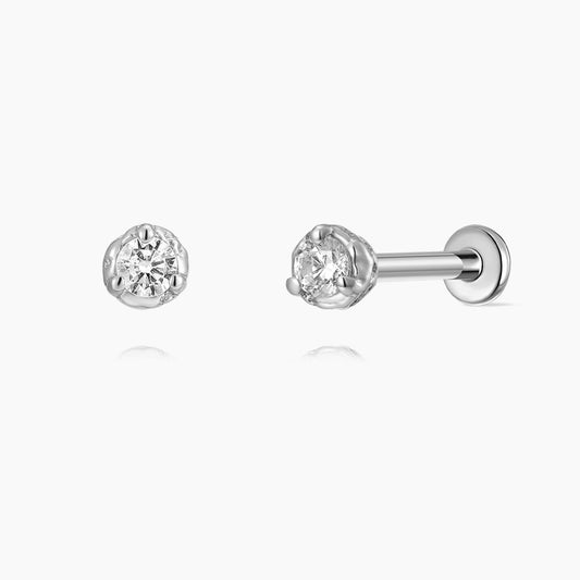 14K Solid White Gold Round-Cut Minimal Flat Back Stud